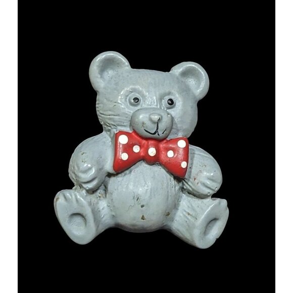 Vintage Kidcore Grey Teddy Bear Brooch With Bowtie - Picture 1 of 4